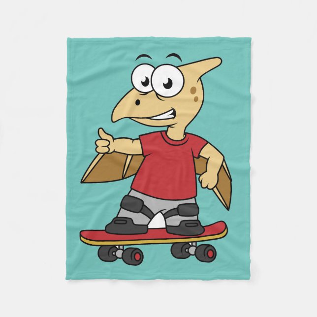 Cobertor De Velo Ilustração De Um Skate Pterossauro. (Frente)