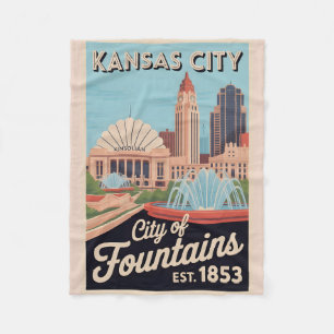 Cobertor De Velo Ilustração de Viagem Retro Vintage Kansas City Mis