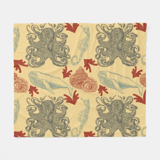 Cobertor De Velo Ilustração do Monstro do Octopus Marítimo Náutico (Frente (Horizontal))