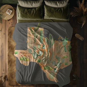 Cobertor De Velo Ilustração em Aquarela do Cacto do Texas no Mapa