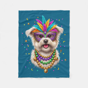 Cobertor De Velo Ilustração Festiva do Cão Westie no Mardi Gras