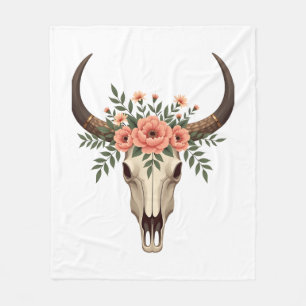 Cobertor De Velo Ilustração Floral Vintage de Caveira de Touro Boho