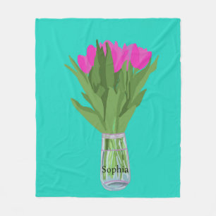 Cobertor De Velo Ilustração Moderna da Flor de Tulip bonito + Nome