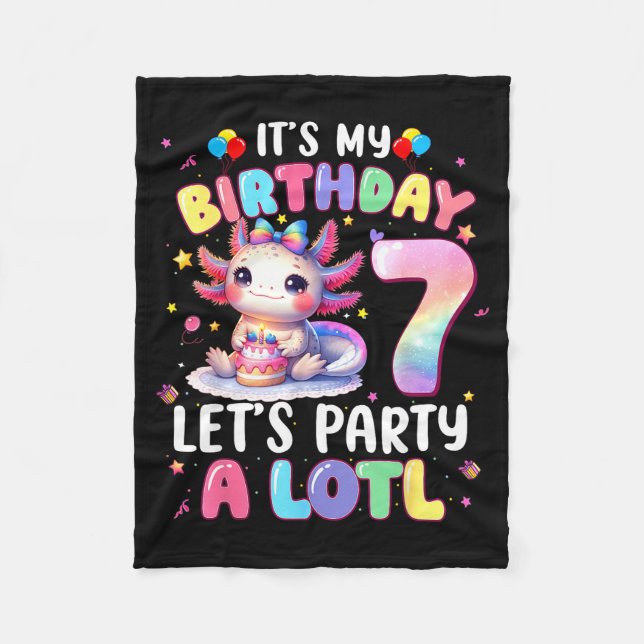 Cobertor De Velo I'm 7th Birthday Girl Cute Axolotl 7 Year Old Bday (Frente)