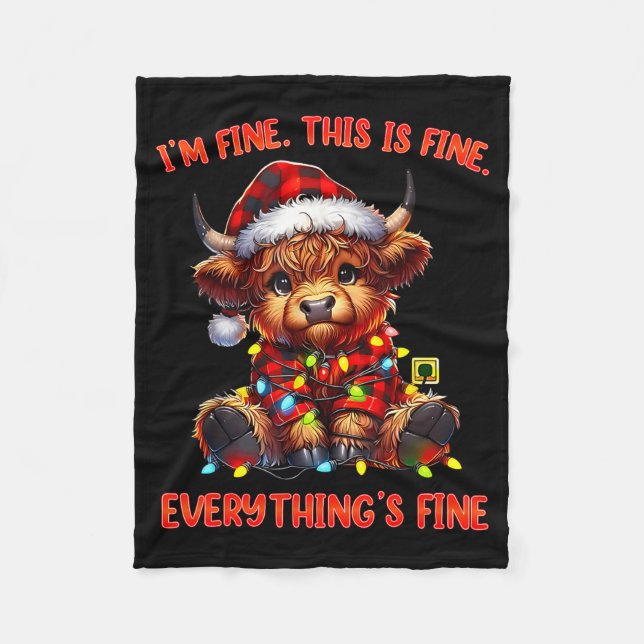 Cobertor De Velo I'm Fine Everything Is Fine Christmas Highland Cow (Frente)