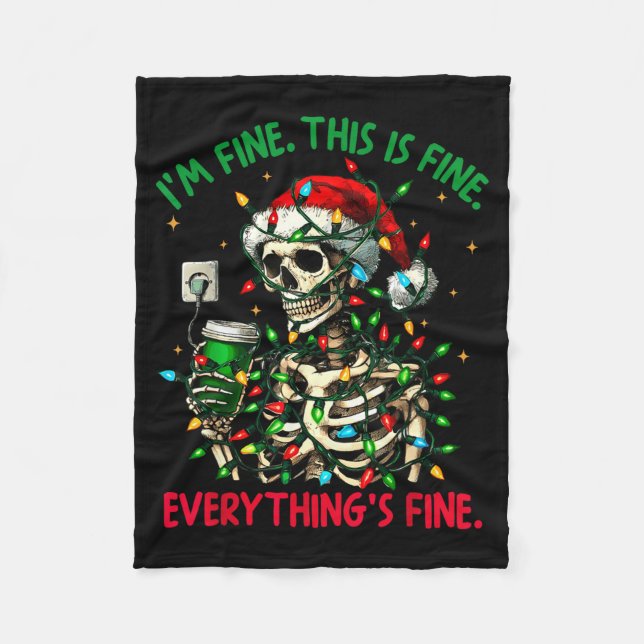 Cobertor De Velo I'm Fine This Is Fine Everything Christmas Skeleto (Frente)