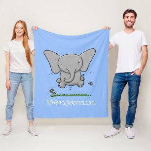 Cobertor De Velo Imagem azul de desenho animado de elefante de bebê