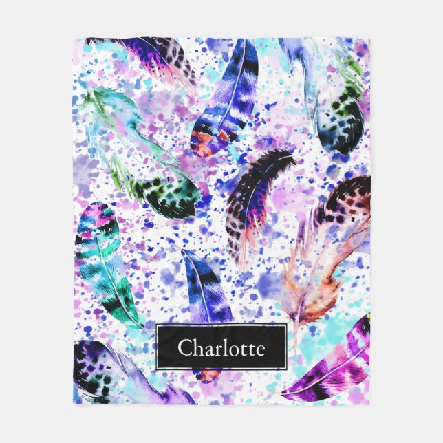 Cobertor De Velo Imagem do Rainbow Splash Boho com Nome (Frente)