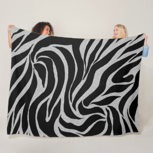 Cobertor De Velo Impressão Animal Elegante Black Glitter Silver Zeb