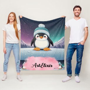 Cobertor De Velo Impressão Boné azul de Kawaii Cute Penguin