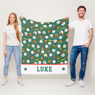 Cobertor De Velo Impressão branco do basebol do verde do relvado d