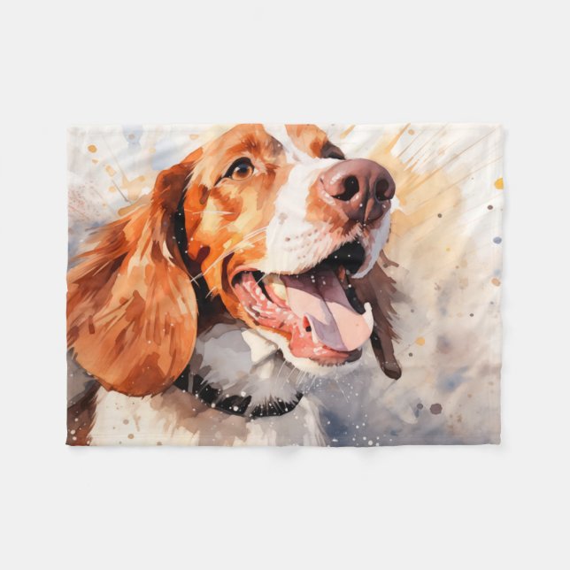 Cobertor De Velo Impressão de Arte de Cachorro em Aquarela Feliz (Frente (Horizontal))