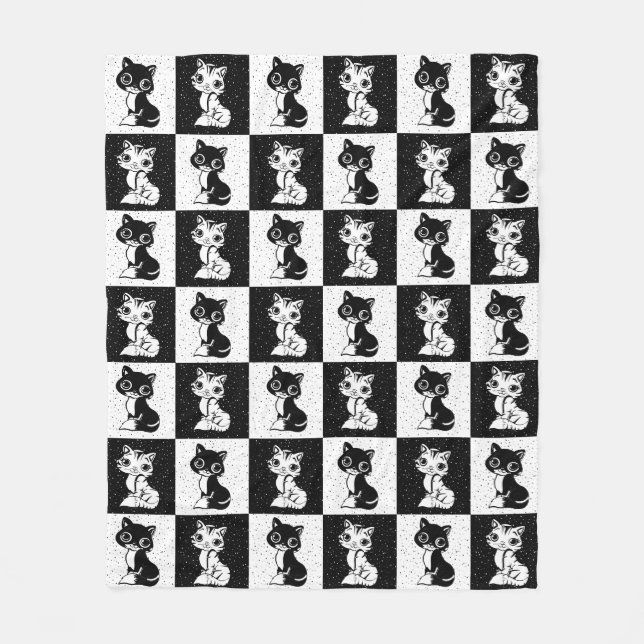 Cobertor De Velo Impressão de Bloco de Monograma Branco Preto (Frente)