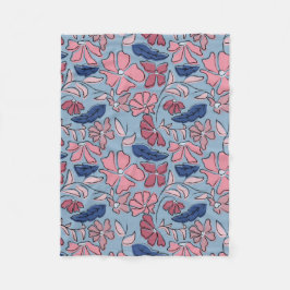 Cobertor De Velo Impressão de Bloco Floral Desenhado à Mão Rosa e A