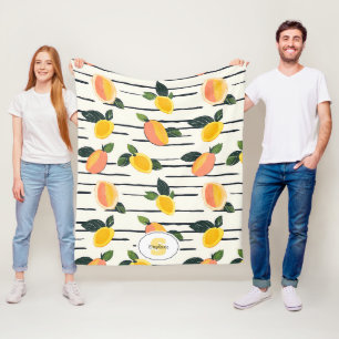 Cobertor De Velo Impressão de Fruta Manga Coral Amarelo em Listras