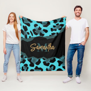 Cobertor De Velo Impressão de Leopardo Azul-Cento