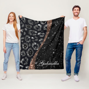 Cobertor De Velo Impressão de Leopardo e Brilho Preto