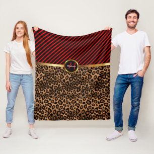 Cobertor De Velo Impressão de Leopardo Vermelho Profundo em Monogr