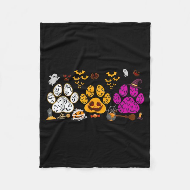 Cobertor De Velo Impressão de Pata Divertida de Halloween Cachorro  (Frente)