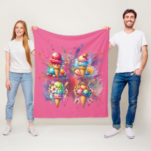 Cobertor De Velo Impressão de Sorvete de Aquarela - Unidade de Verã