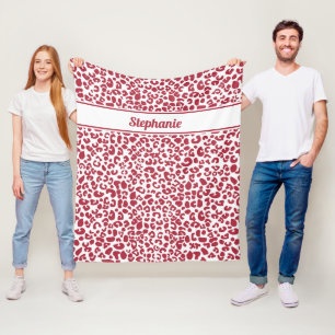 Cobertor De Velo Impressão do Leopardo Vermelho e Branco com Nome