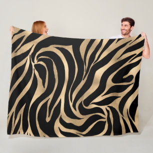 Cobertor De Velo Impressão em Black Zebra Dourada Metálica Elegan