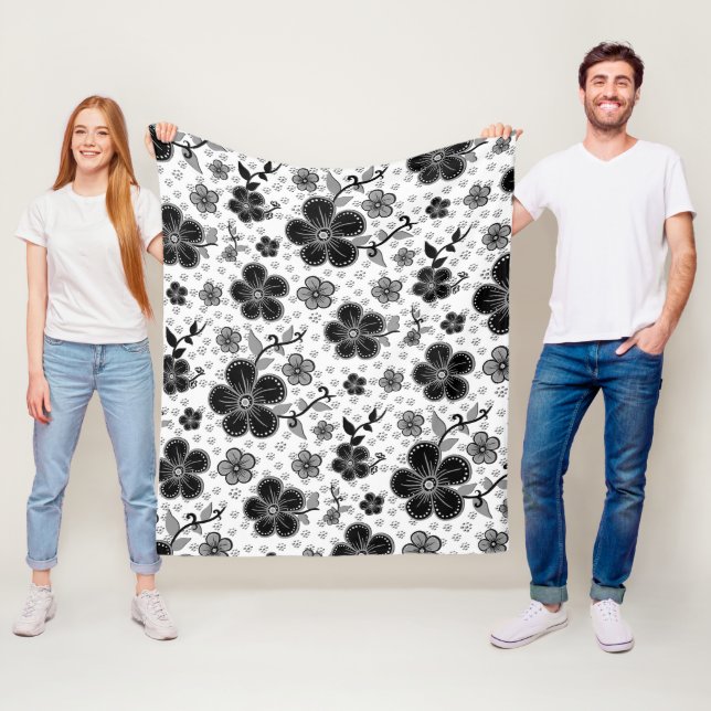 Cobertor De Velo Impressão Floral preto-e-branco (In Situ)