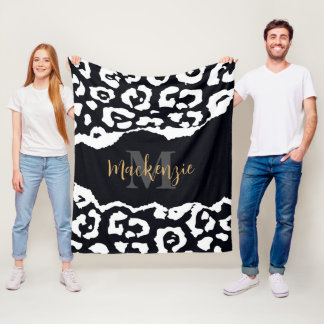 Cobertor De Velo Impressão Leopardo Preto e Branco