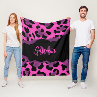 Cobertor De Velo Impressão Leopardo Rosa e Púrpura