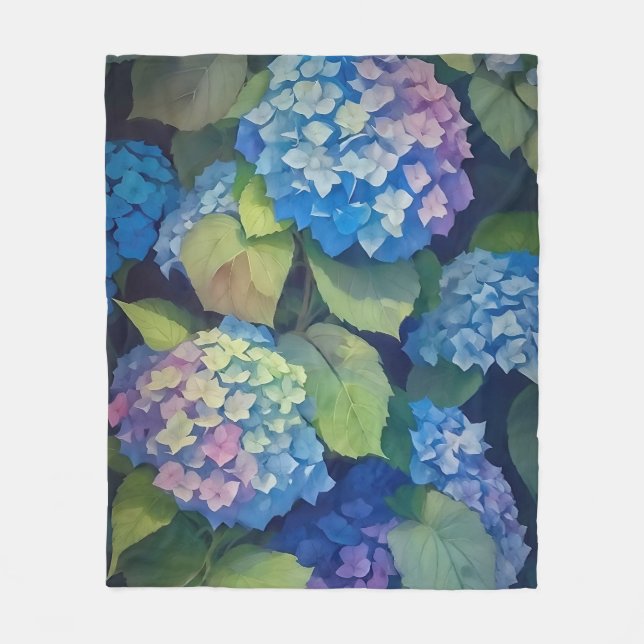 Cobertor De Velo Impressionista Blue Hydrangeas (Frente)