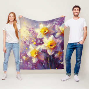 Cobertor De Velo Impressionista Daffodil Floral Purple Yellow Art