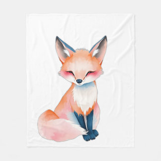 Cobertor De Velo Impressionista Watercolor Fox com Cogumelos