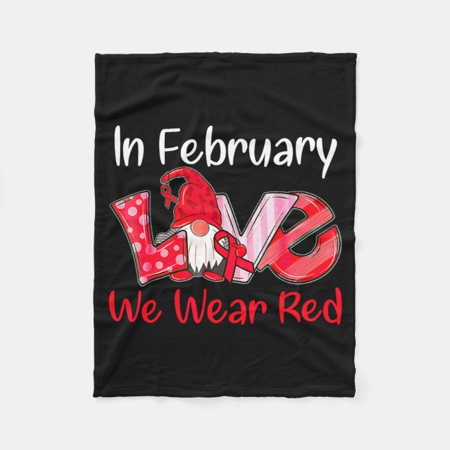 Cobertor De Velo In February We Wear Red Love Gnomes Heart Disease  (Frente)