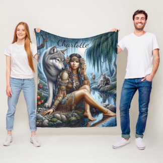 Cobertor De Velo Indígena indígena e lobo compartilham lua