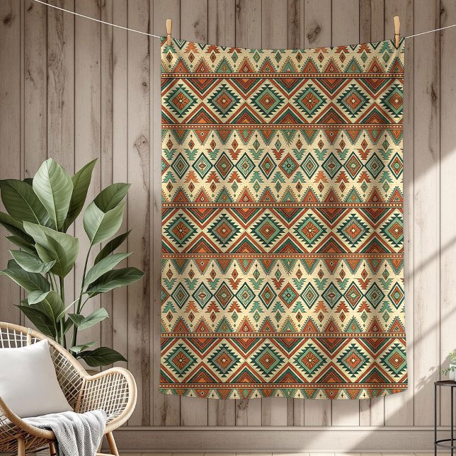 Cobertor De Velo Indígenas Étnico Russo Azul de cobre (Rustic Ethnic Indigenous Artistry copper blue Fleece Blanket)