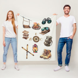 Cobertor De Velo Iniciais de Casal de Esqui Russo do Xmas Vintage e