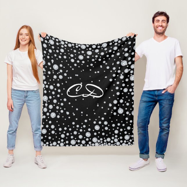 Cobertor De Velo Iniciais de monograma de diamantes brancos pretos (In Situ)