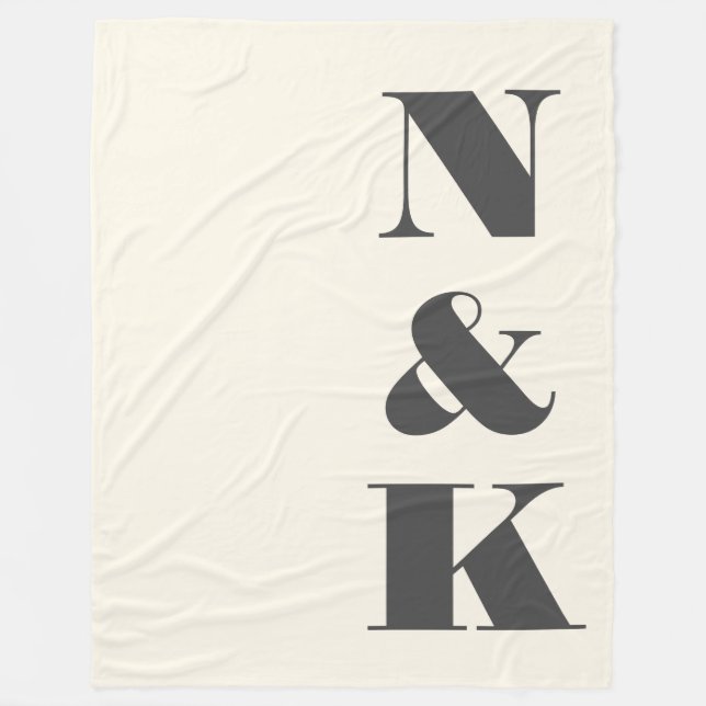 Cobertor De Velo Iniciais de Monograma Moderno Negros de Creme Negr (Frente)