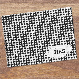 Cobertor De Velo Iniciais Monogramadas Preto e Branco Fleece Xadrez
