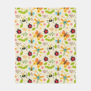 Cobertor De Velo Insetos de Desenho Animado Coloridos com Flores e 