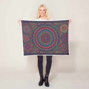 Cobertor De Velo Intrincada Arte de Mandala Boêmia Turquesa e Rosa