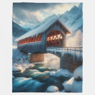 Cobertor De Velo Inverno, ponte coberta por neve e rio