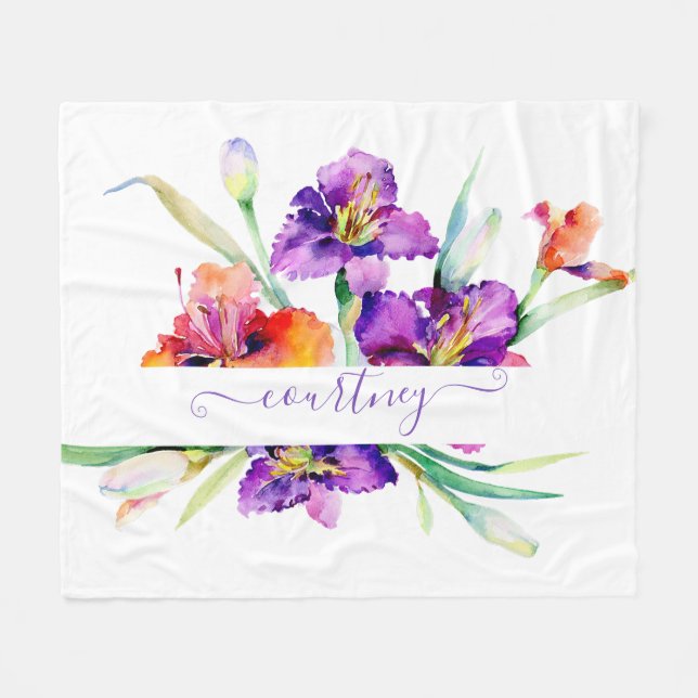 Cobertor De Velo Íris personalizada em aquarela roxa (Frente (Horizontal))