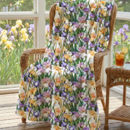 Cobertor De Velo Irises in Yellow Purple on White Floral