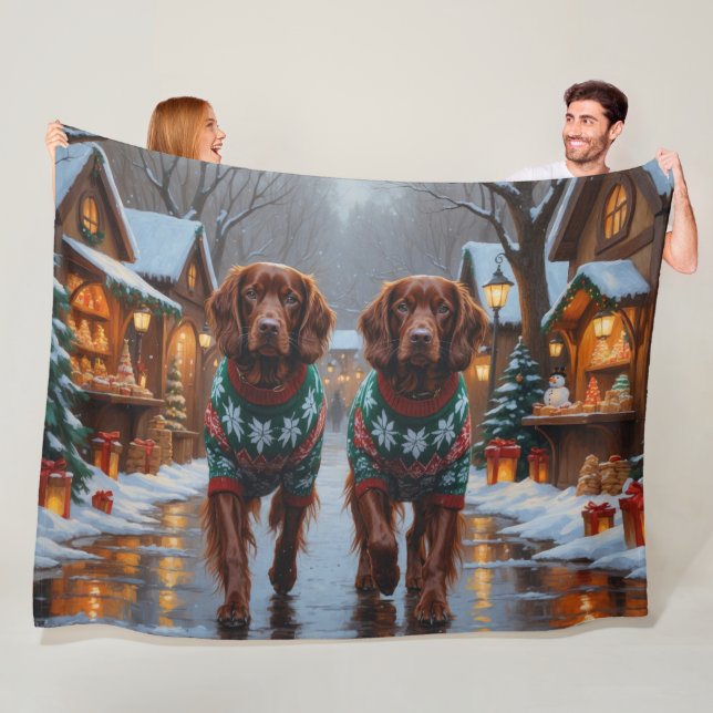 Cobertor De Velo Irish Red Setter Dogs Christmas Snow Holiday (In Situ)