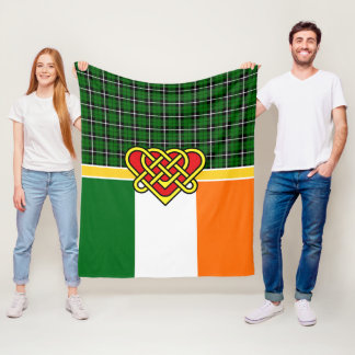 Cobertor De Velo Irlanda Tartan, bandeira da Irlanda, coração celta