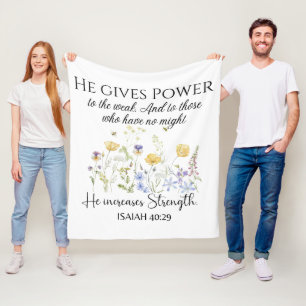 Cobertor De Velo Isaiah 40:29 Ele dá poder à Escritura de Flores Se
