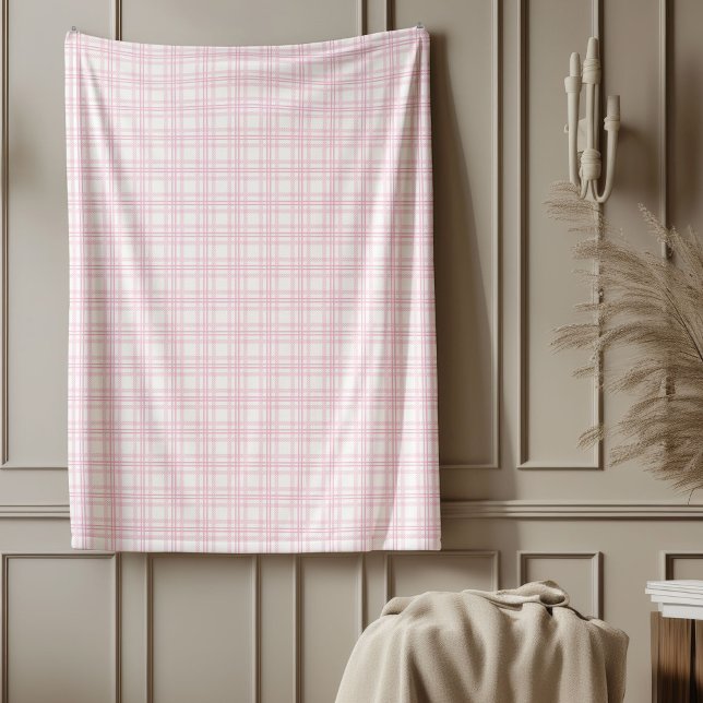 Cobertor De Velo Isqueiros de Xadrez Branca Clássica em Branco (Classic Pink White Plaid Blanket Rustic Interiors)