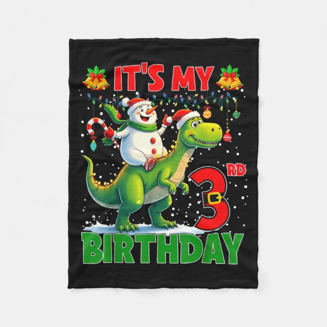Cobertor De Velo It’s My 3rd Birthday Xmas Snowman Riding Dinosaur  (Frente)