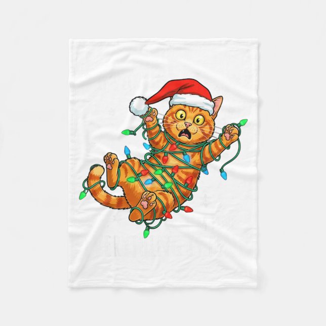 Cobertor De Velo It's Fine I'm Fine Orange Cat Christmas Light Funn (Frente)